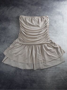 LA Express Shimmer Metallic Ruched Tube Tiered Ruffle Party Dress Womens L